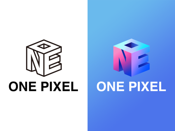 لوگوی وان پیکسل ONE PIXEL به صورت سه بعدی با استفاده از گرادینت